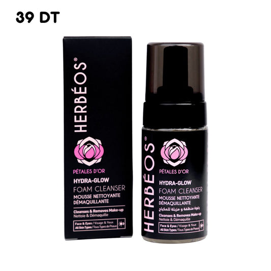 HERBÉOS™ | Hydra Glow – Mousse Nettoyante Démaquillante Pétales d'Or 120 ml
