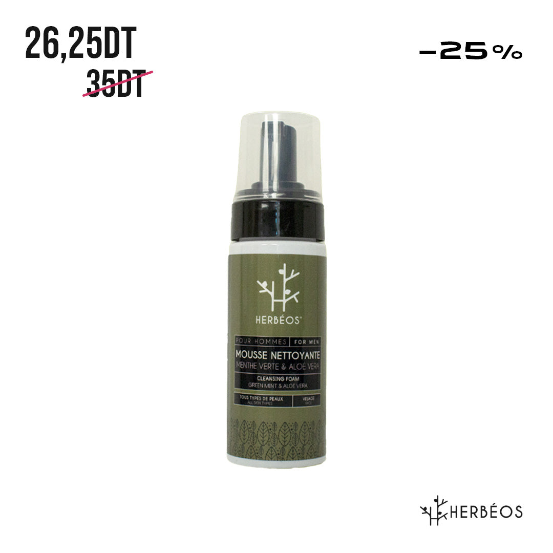 HERBÉOS™ | Mousse Nettoyante Homme Aloé Vera & Menthe Verte 170 ml